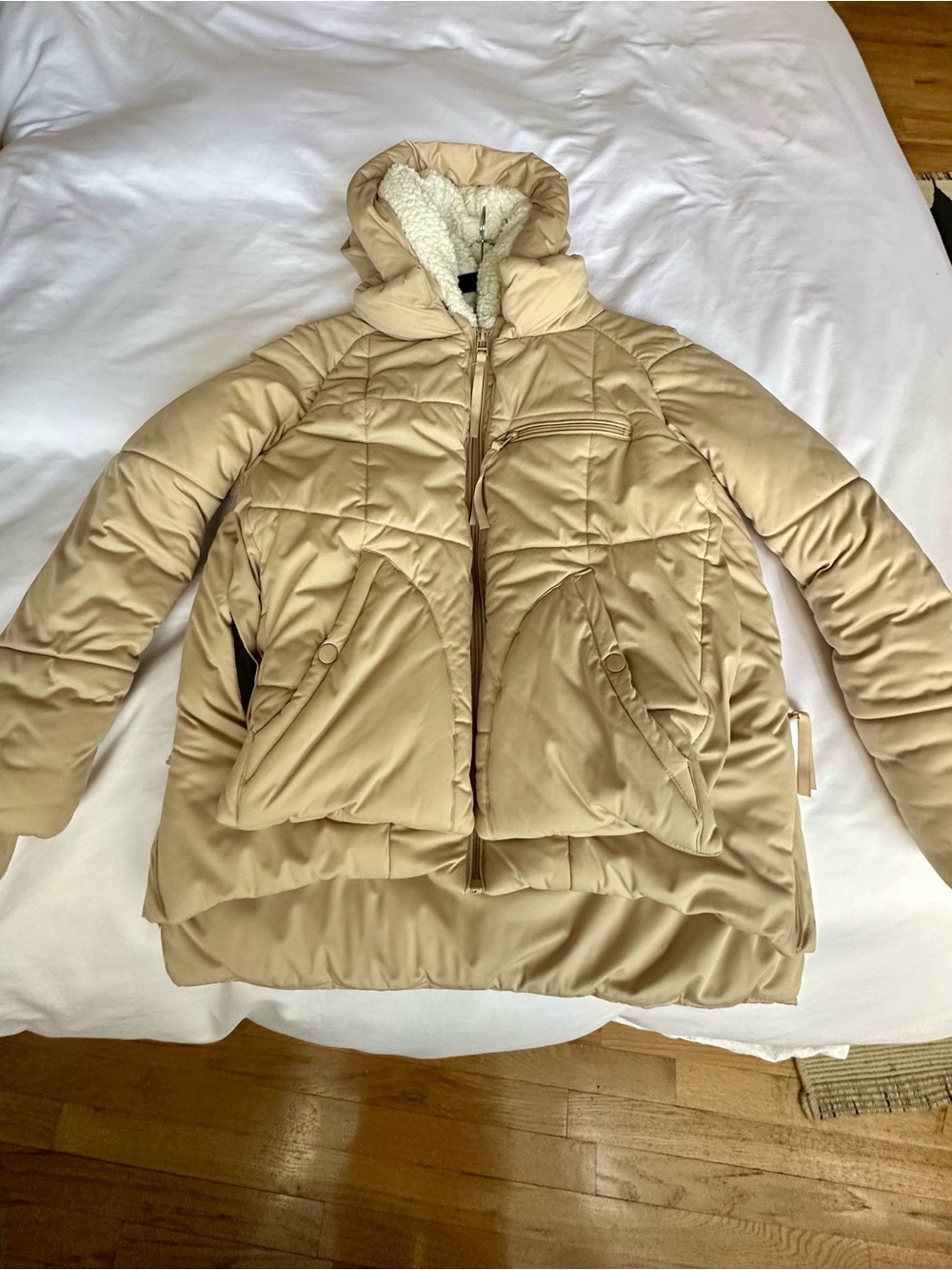 Avec Les Filles Cream Hooded Puffer Coat